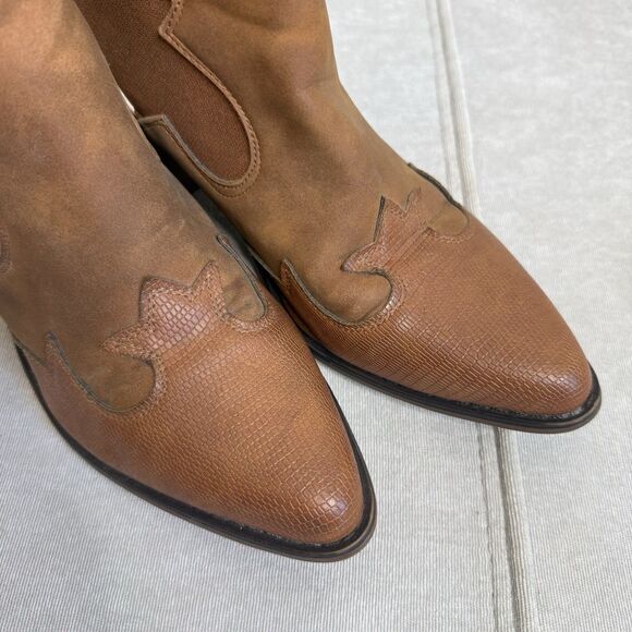 Altar’d State Sz 8.5 Cow Print Brown Western Cowboy Booties Pointed Toe Festival - Picture 3 of 15